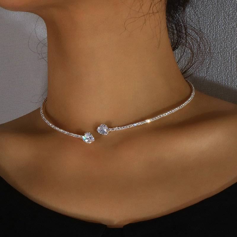 Fashion Jewelry Rhinestone Heart Collar Choker Necklace For Women Silver Color Simple Open Collar Necklace Torques Jewelry Accessories[available]