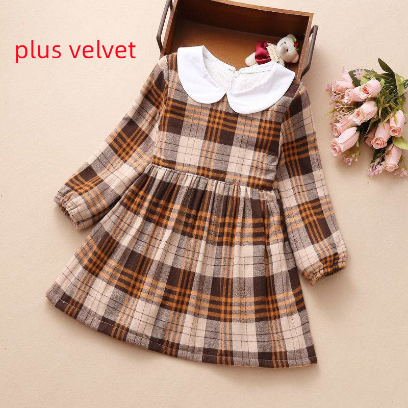 Girls Doll Collar Plaid Princess Dress