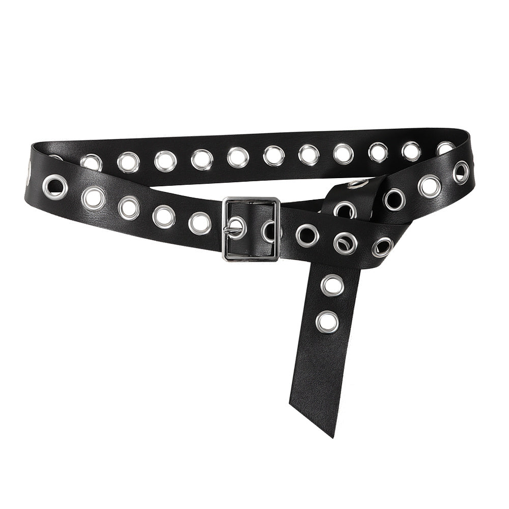 Men And Women Fashion Hollow Belt Personality Punk Style PU Soft Belt Jeans Hip Hop Accessories  (Available)