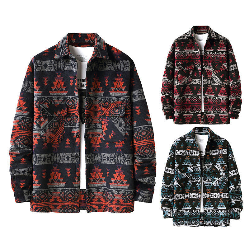 New Men's Ethnic Style Woolen Plaid Shirt Jacket (Available)