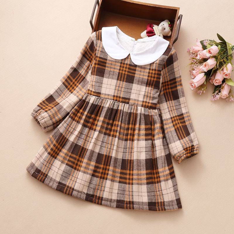Girls Doll Collar Plaid Princess Dress