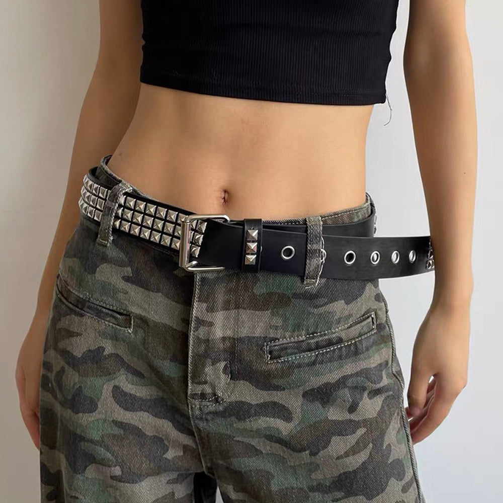 Rivet Belt Rock Trend Punk Bullet Black Belt Men And Women Personality Fashion Hip-hop Accessories (Available)