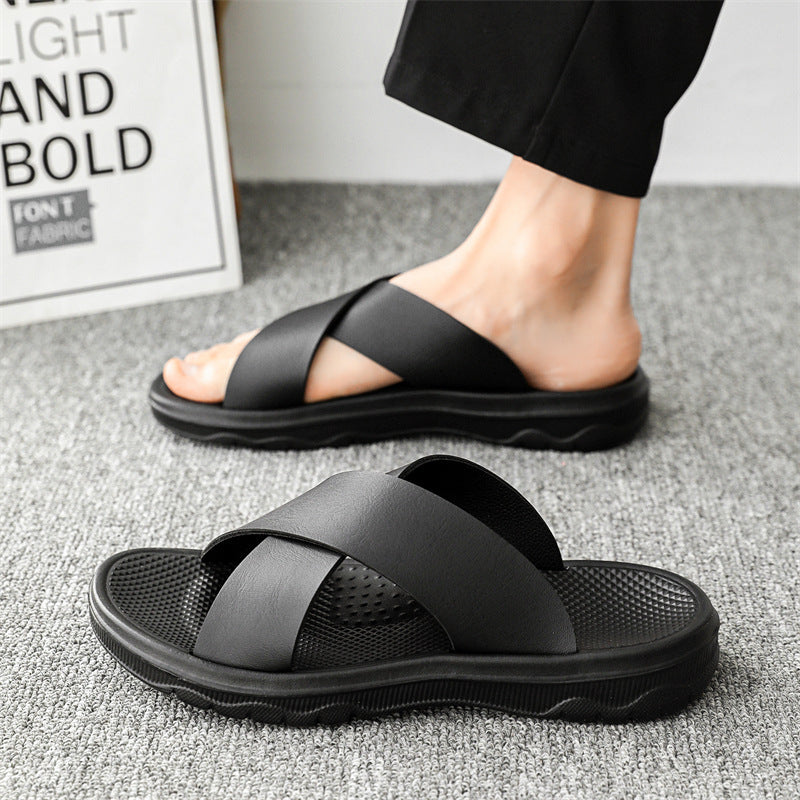 Leather Cross Plus Size Beach Casual Slippers Men (Available)