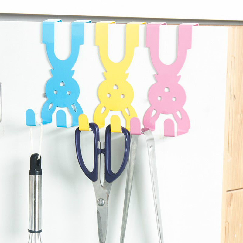 Traceless Cartoon Rabbit Hooks Bedroom Kitchen Door Hooks Clothes Bag Coat Dual Hanger Organizer Hanging Sundries Pothookesline