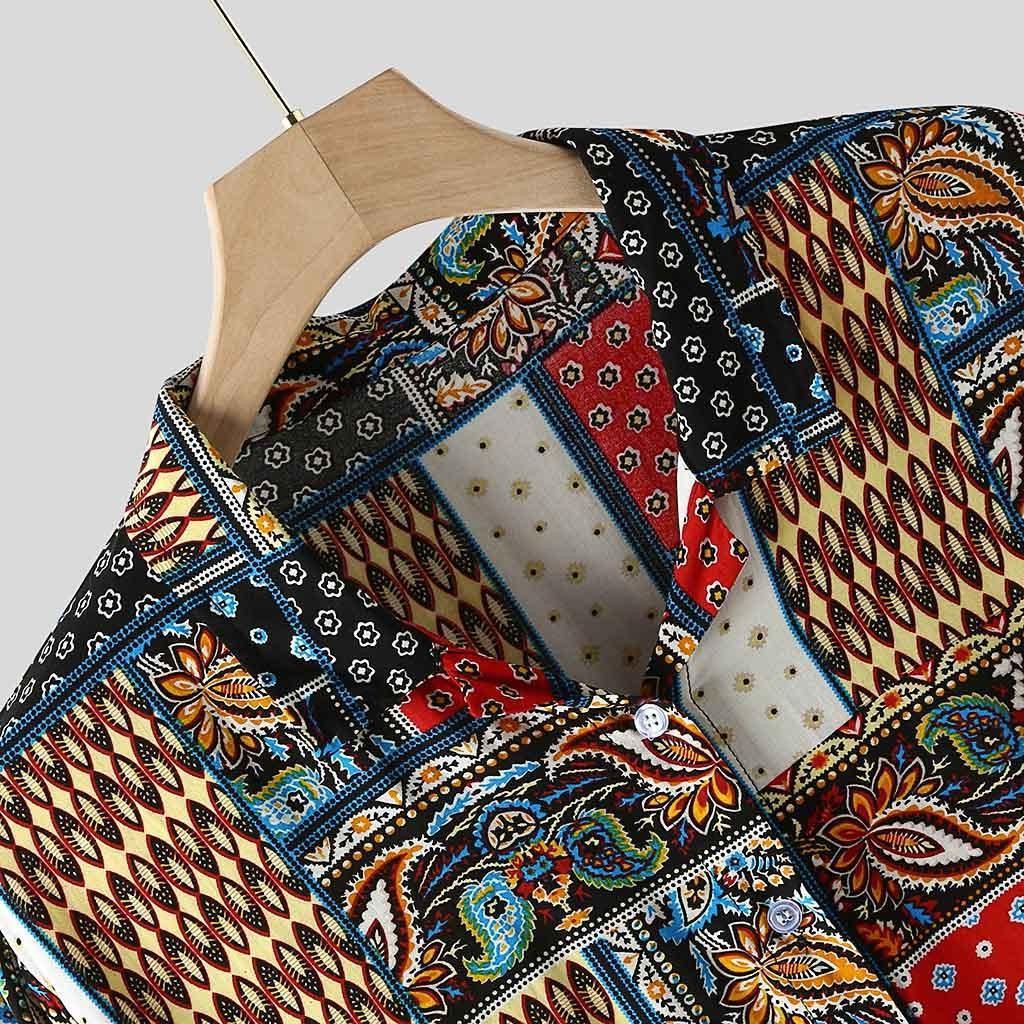 Mens Vintage Ethnic Style Printing Loose Short Casual Shirt (Available)
