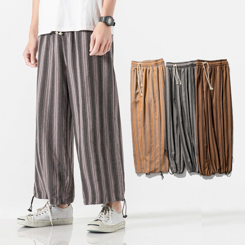 Linen Cropped Trousers Striped Cotton Linen Trousers (Available)