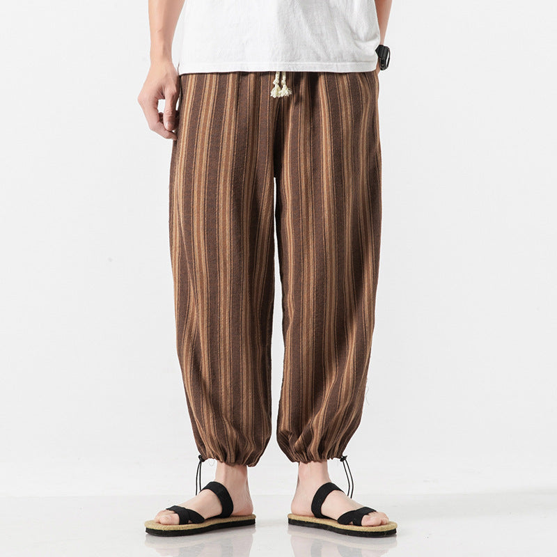 Linen Cropped Trousers Striped Cotton Linen Trousers (Available)