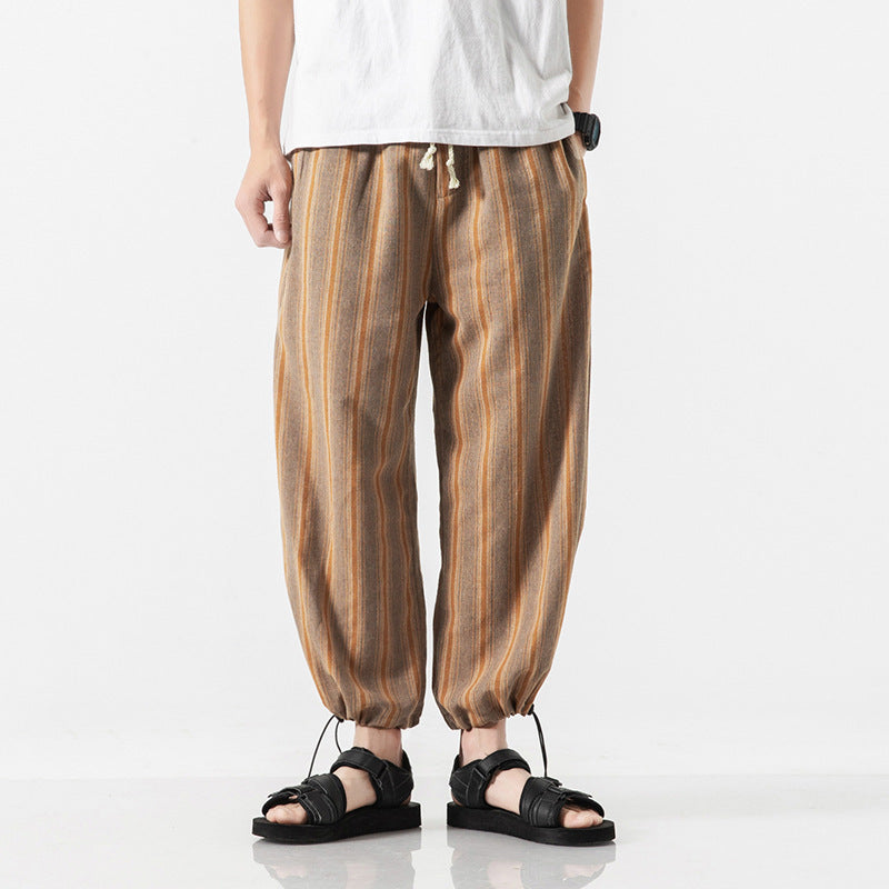 Linen Cropped Trousers Striped Cotton Linen Trousers (Available)