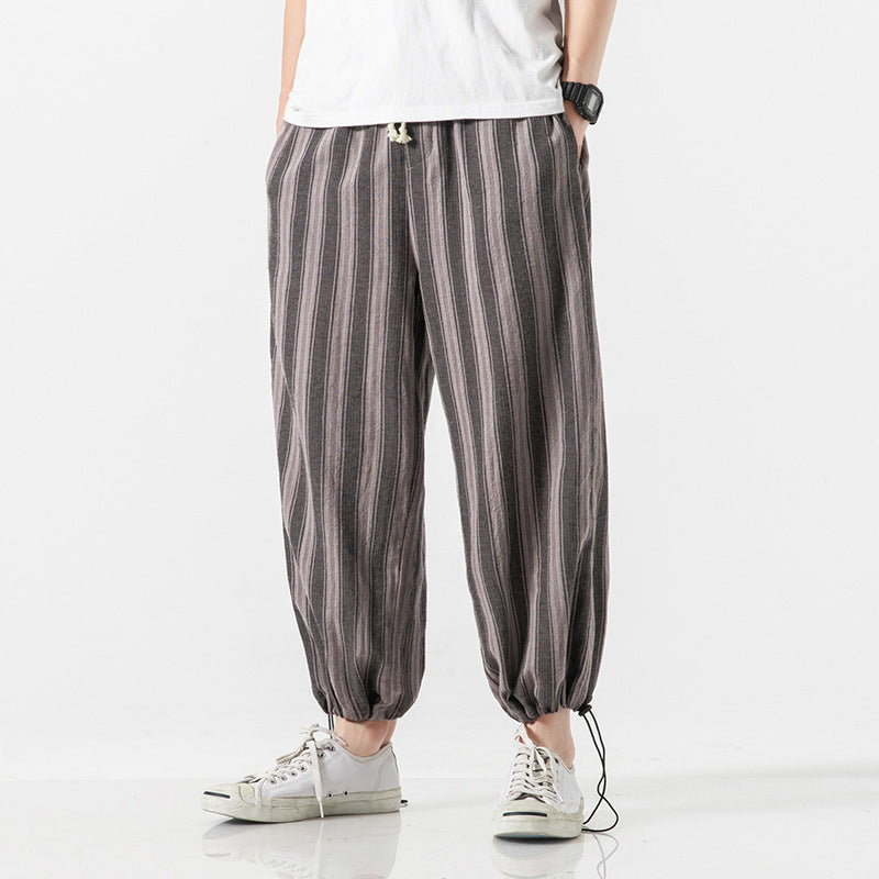 Linen Cropped Trousers Striped Cotton Linen Trousers (Available)