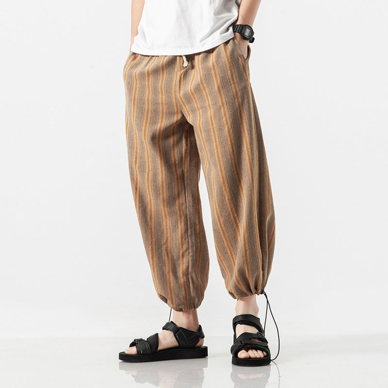 Linen Cropped Trousers Striped Cotton Linen Trousers (Available)
