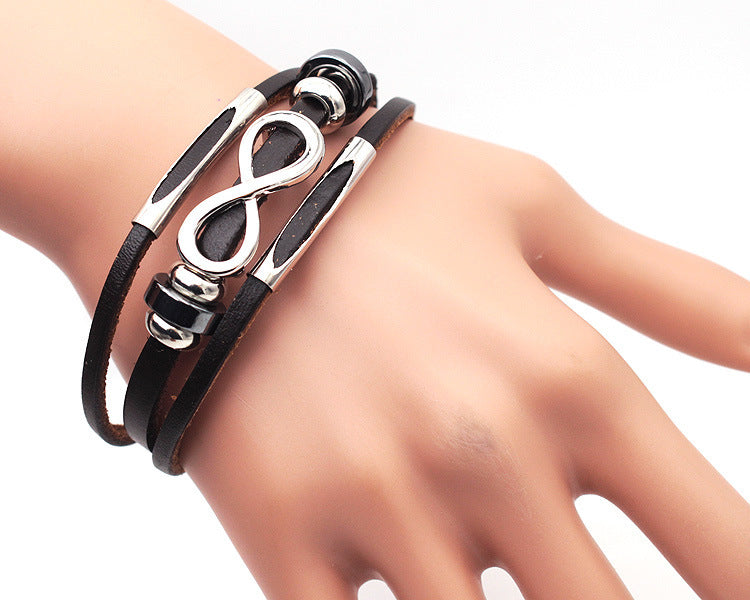 PH18 direct sales Europe and the United States neutral non-mainstream leather retro men's leather bracelet bracelet 8 word unlimited symbol (Available)