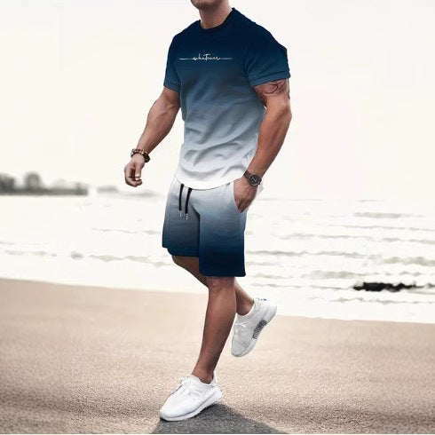 Summer Fashion Trend 3D Digital Printing Men's Short Sleeve Shorts Suit (  (Available)
