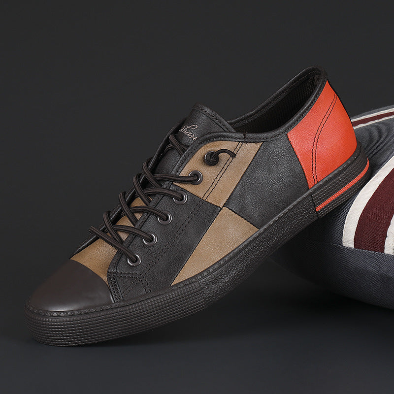 Men's New Fashionable All-match Color Matching Color Contrast Leather Shoes With Rubber Sole (Available)