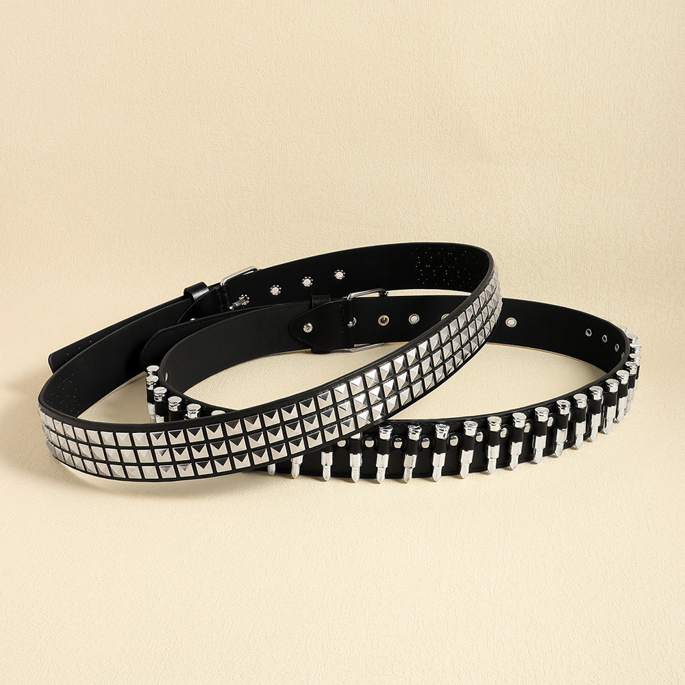 Rivet Belt Rock Trend Punk Bullet Black Belt Men And Women Personality Fashion Hip-hop Accessories (Available)