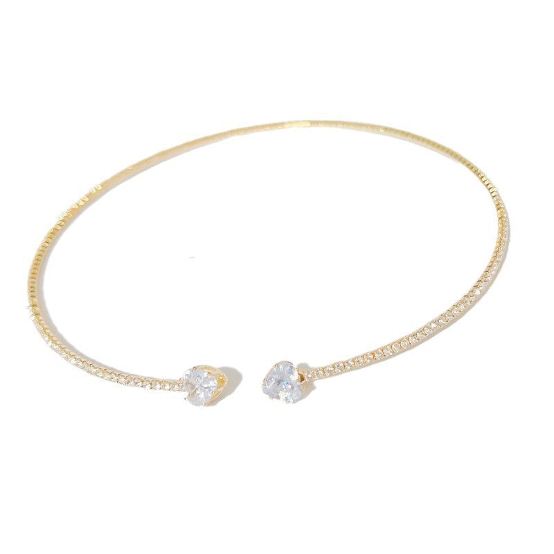 Fashion Jewelry Rhinestone Heart Collar Choker Necklace For Women Silver Color Simple Open Collar Necklace Torques Jewelry Accessories[available]