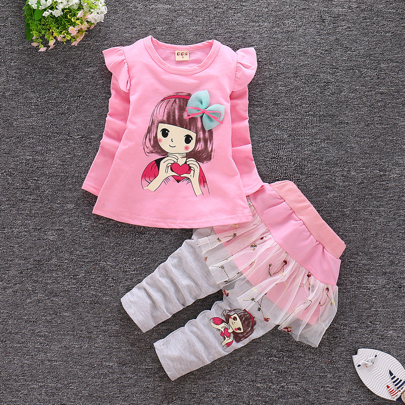 Long Sleeve Toddler Stitching Skirt Pants Set  (Available)