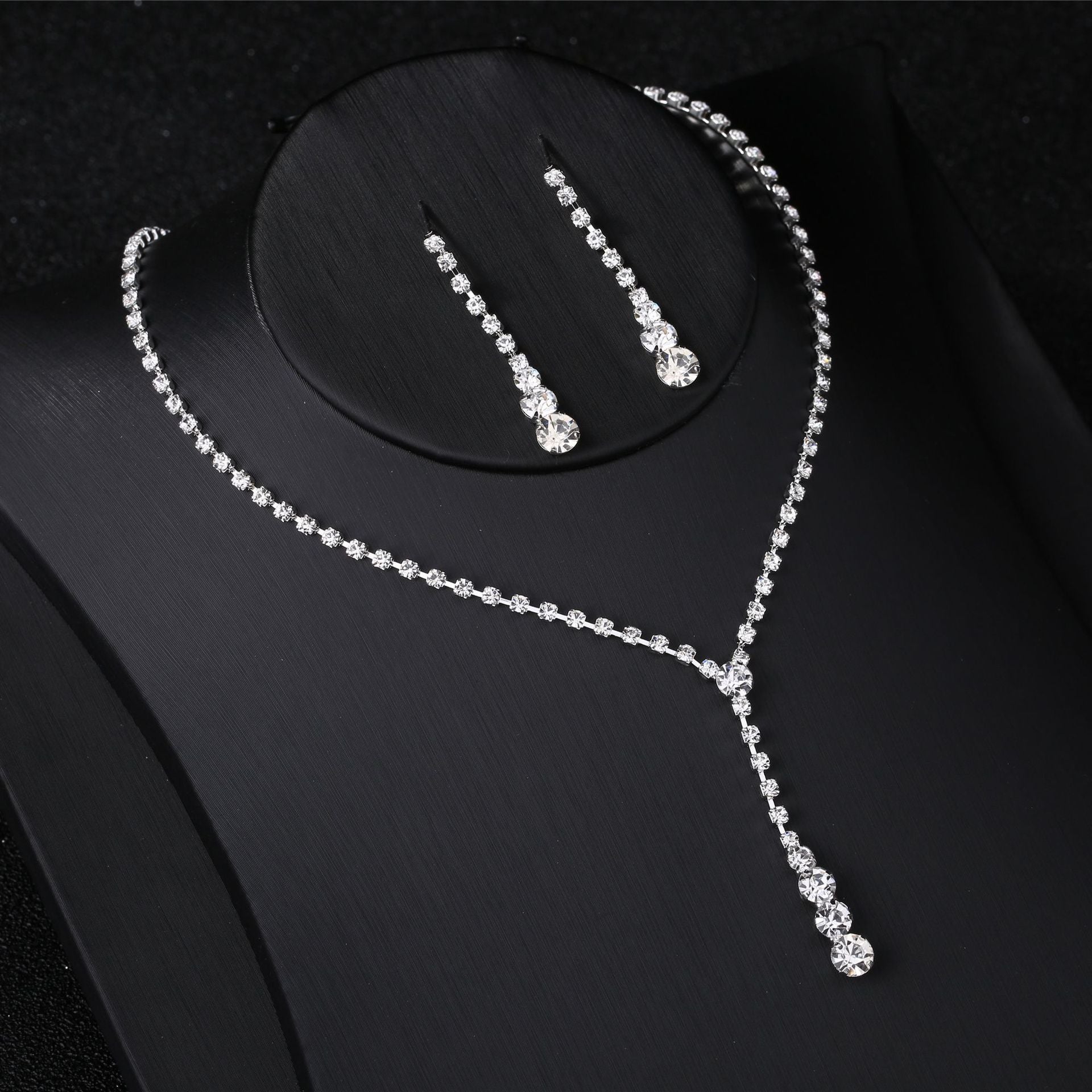 Silver Water Drop Necklace Earrings Two-piece Set Combination  (Available)