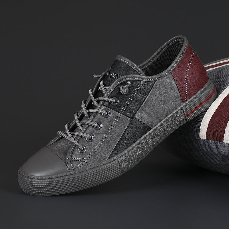 Men's New Fashionable All-match Color Matching Color Contrast Leather Shoes With Rubber Sole  (Available)