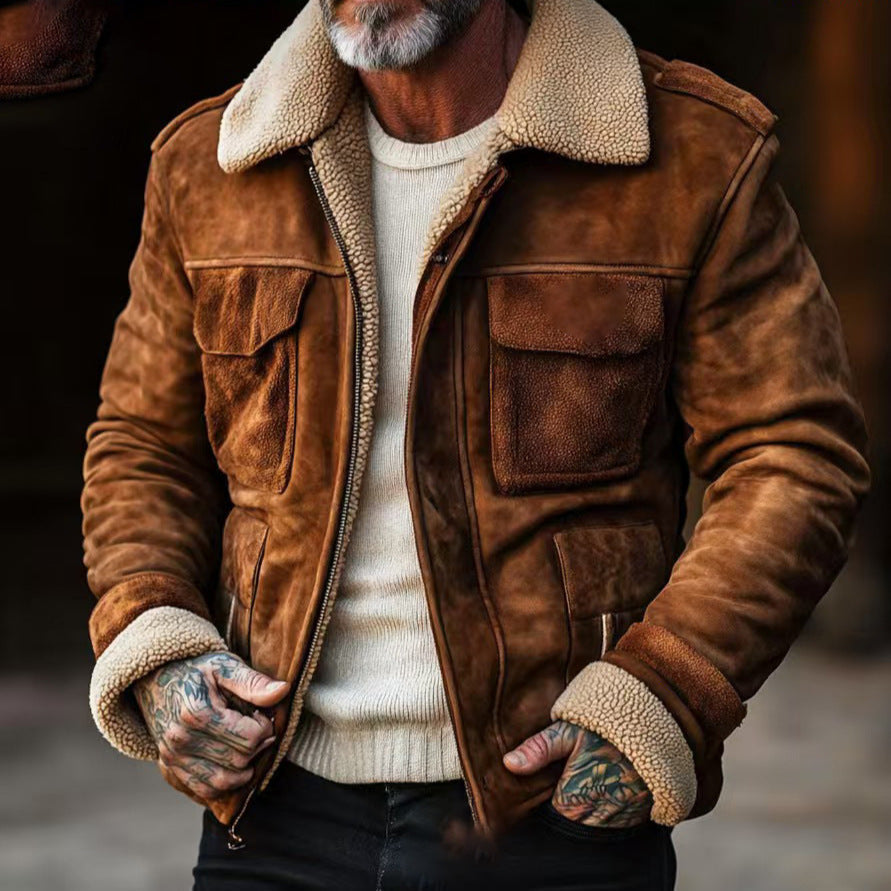 Men's Coat Top Lambswool Lapel Zip Jacket  (Available)