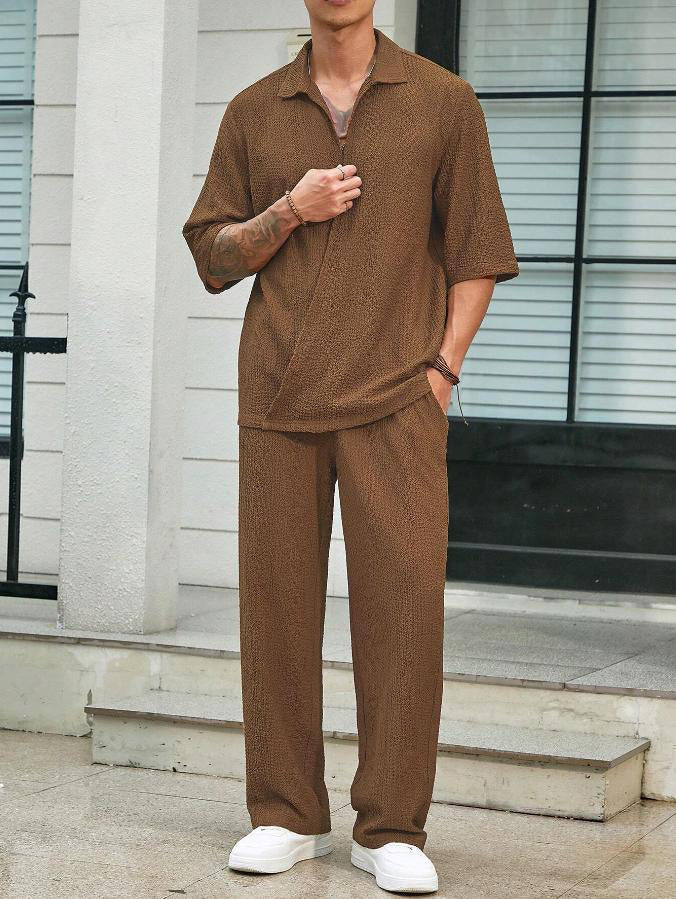 Commuter Suits Summer Short-sleeved Top And Loose Straight Trousers Casual Outfits Outdoor Mens Clothing   (Available)