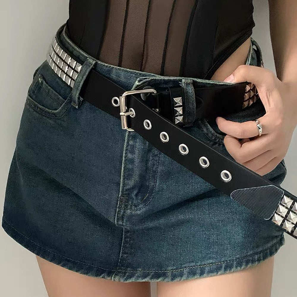 Rivet Belt Rock Trend Punk Bullet Black Belt Men And Women Personality Fashion Hip-hop Accessories (Available)
