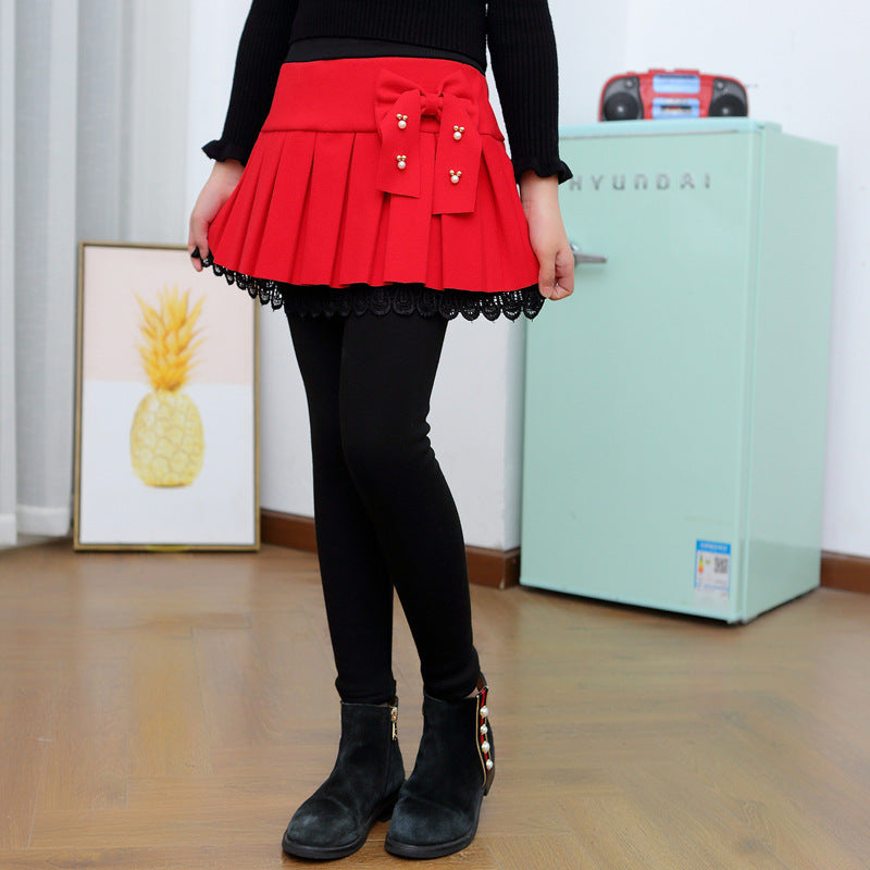 Girls' Bottoming Skirt Pants Winter Style Plus Velvet Thickening