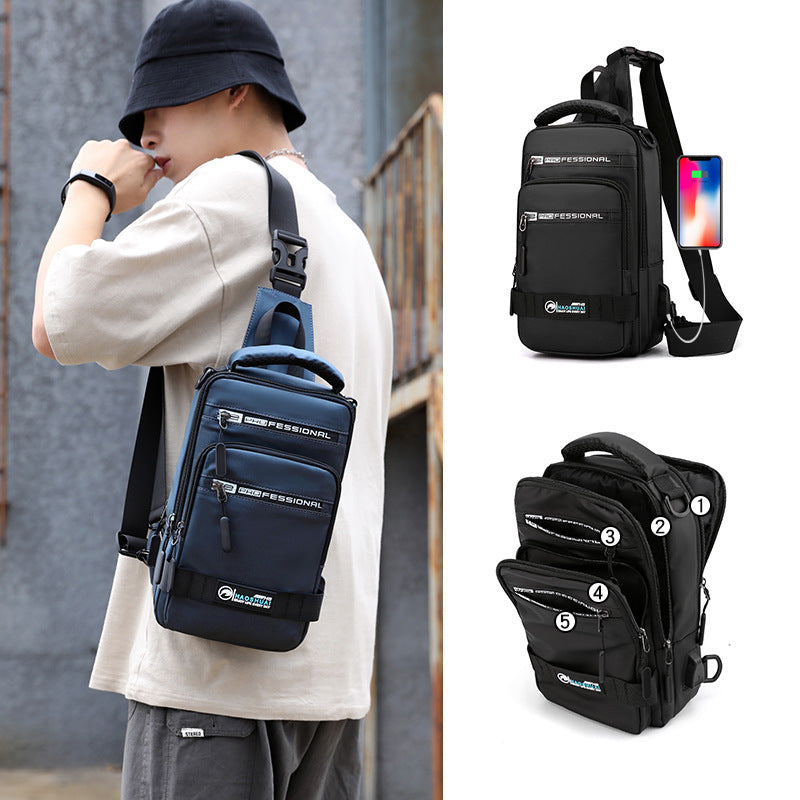 Multifunction Bags For Men Nylon Backpack Crossbody Shoulder Bag With USB Charging Port Chest Bags Pack (Available)