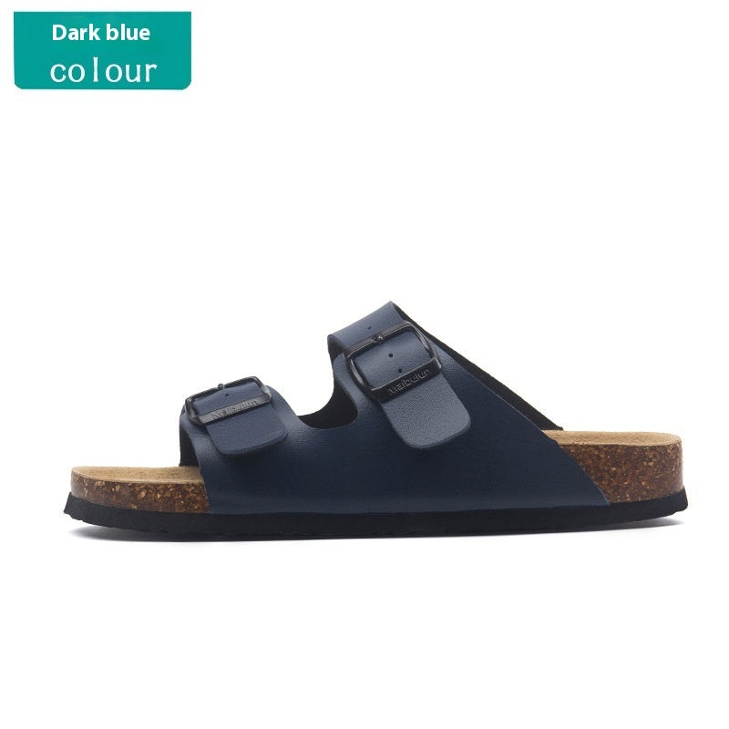 Buckle Flat Cork Slippers Summer Same Beach Buckle Sandals (Available)
