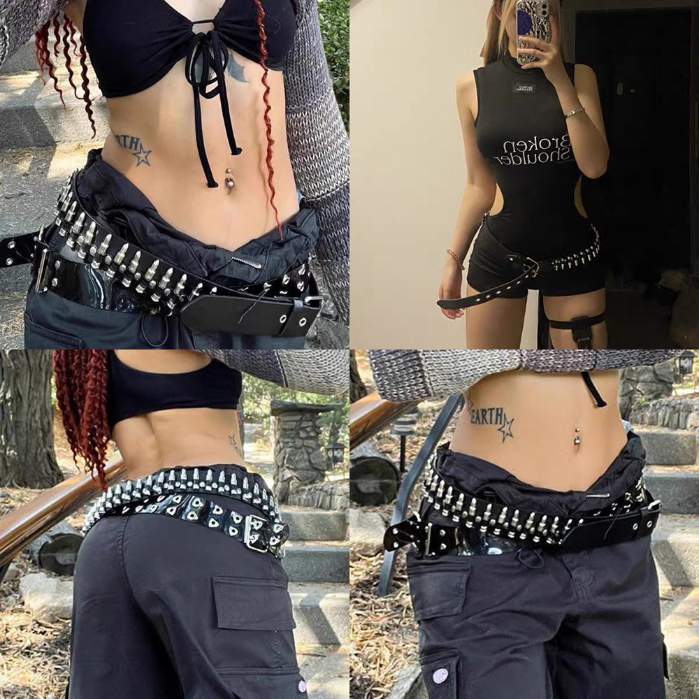 Rivet Belt Rock Trend Punk Bullet Black Belt Men And Women Personality Fashion Hip-hop Accessories (Available)