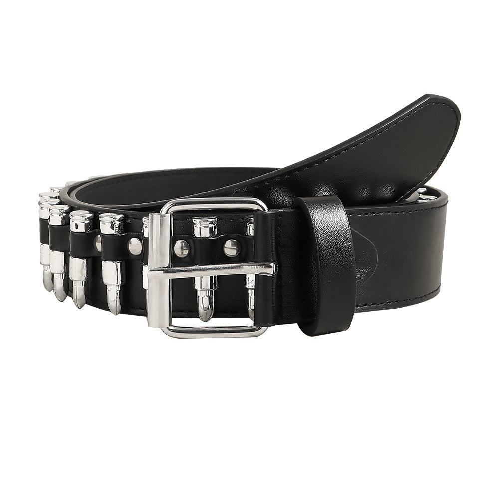 Rivet Belt Rock Trend Punk Bullet Black Belt Men And Women Personality Fashion Hip-hop Accessories (Available)