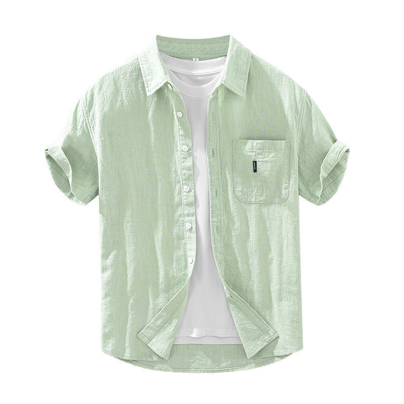 Solid Color Cotton And Linen Casual Fashion Short Sleeve Shirt (Available)