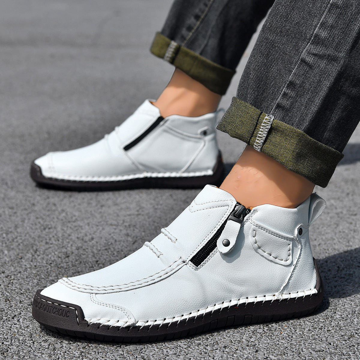 Men's Flats Ankle Boots Fashion Casual Side-zipper Boot Temperament Commuter Shoes