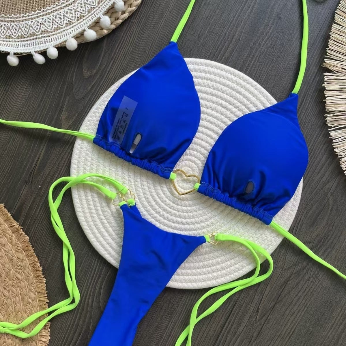 New Nylon Solid Color Love Bikini Suit