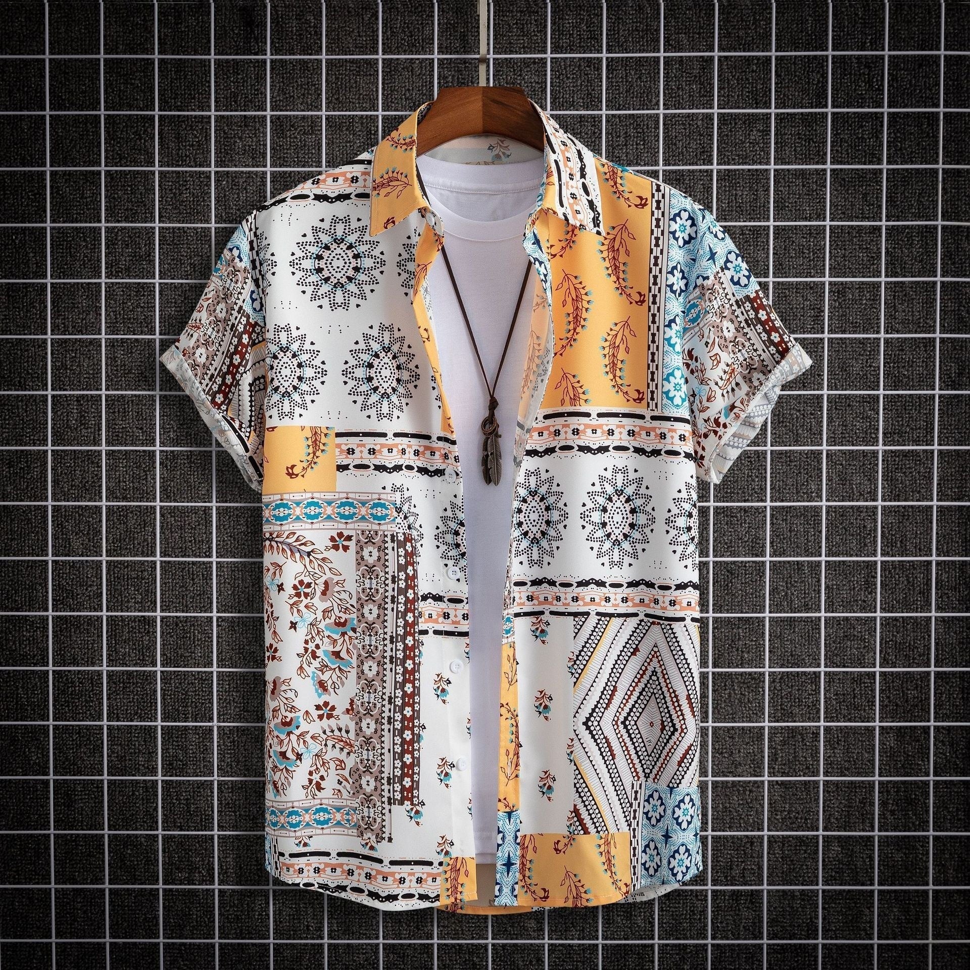 Fashion Men's Art Printed Short Sleeve Shirt   (Available)