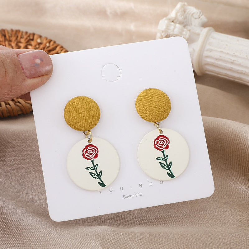 Baroque  Style Purple Stone Rose Stud Earrings