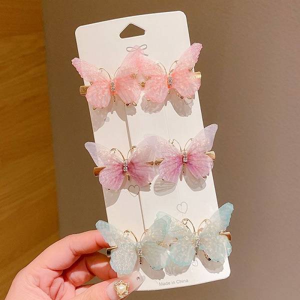 Gradient Color Moving Butterfly Super Fairy Children's Simulated Pearl Butterfly Hairpin