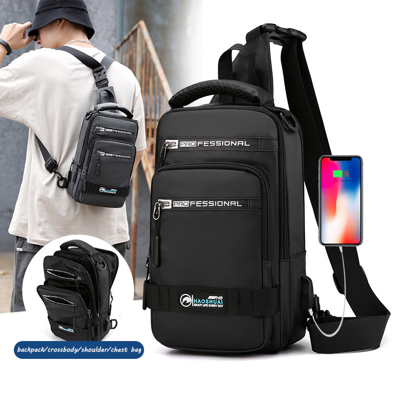 Multifunction Bags For Men Nylon Backpack Crossbody Shoulder Bag With USB Charging Port Chest Bags Pack   (Available)