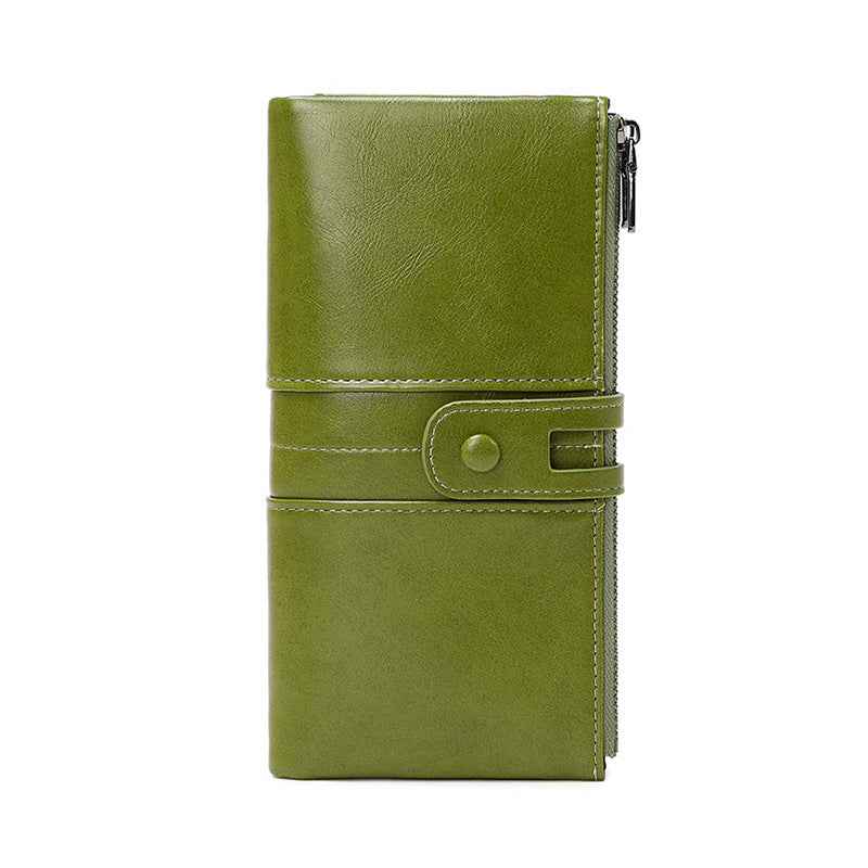 Oil Wax Leather Double Zipper Long European And American New Retro Anti-theft Swiping Women's Wallet