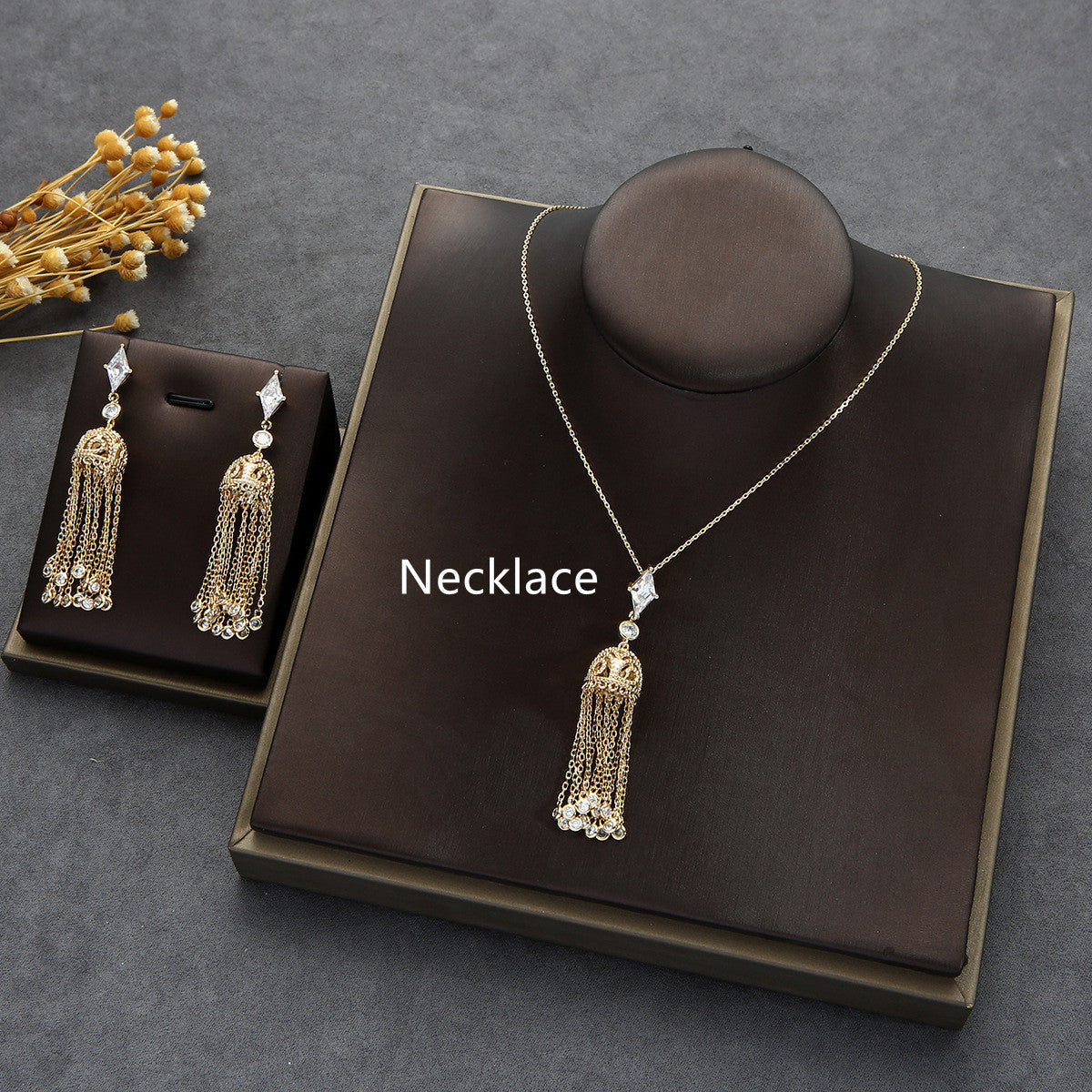 Hollow Earrings Geometric Diamond Necklace Set