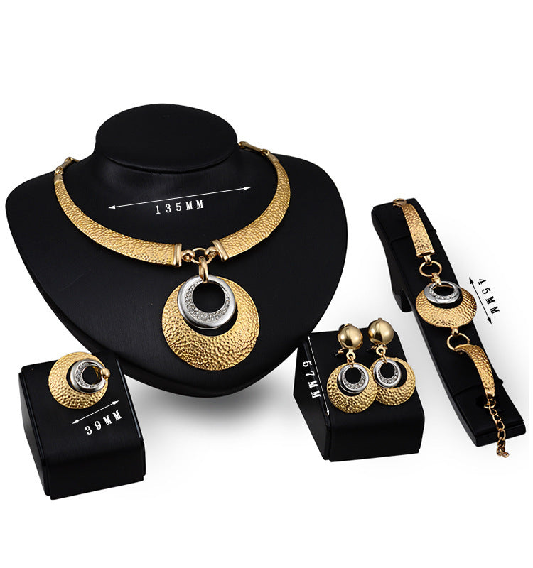 Gold Four-piece Necklace, Earrings And Jewelry Set