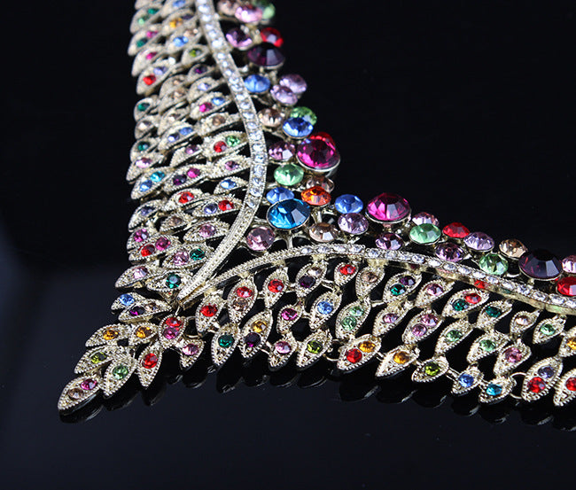 Full Rhinestone Color Clavicle Necklace And Earring Set