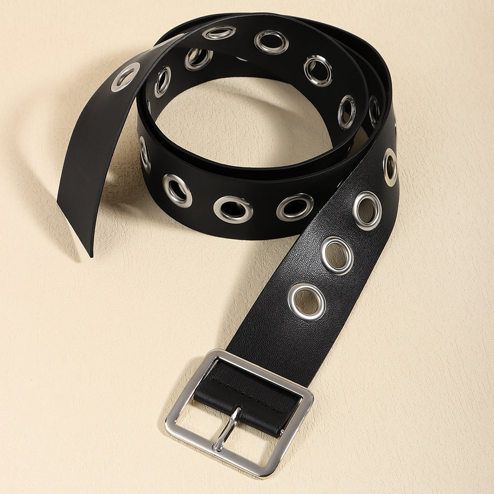 Men And Women Fashion Hollow Belt Personality Punk Style PU Soft Belt Jeans Hip Hop Accessories  (Available)