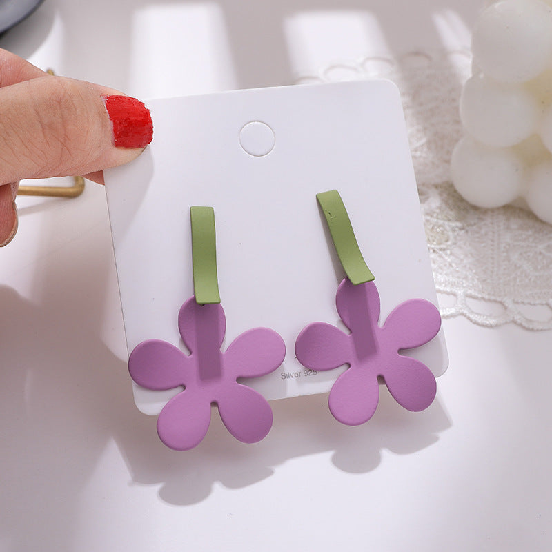 Baroque  Style Purple Stone Rose Stud Earrings