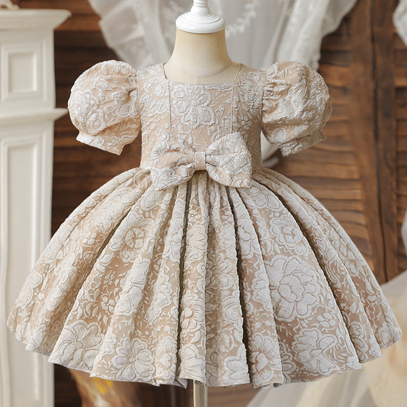 Girl's Baby Dress For One Year Old Puff Sleeve Bow Princess Dress (Available)
