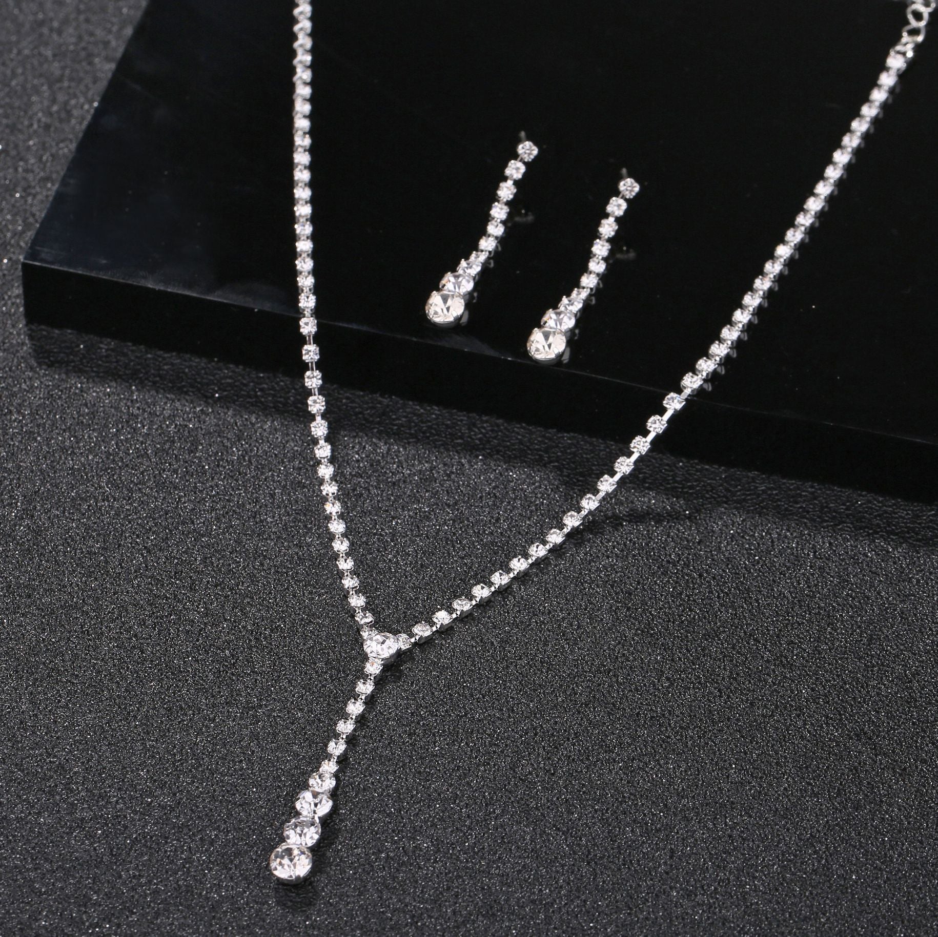 Silver Water Drop Necklace Earrings Two-piece Set Combination  (Available)