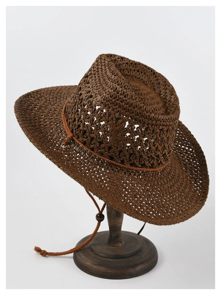 Panama Hat Summer Sun Hats for Women Man Hollow Out Beach Straw Hat for Men UV Protection Cap Chapeau Femme Women's Cowboy Hat