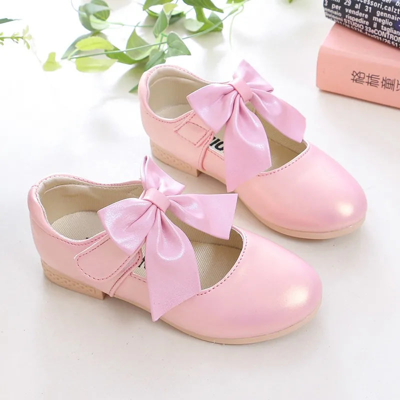 Girls Princess Shoes Shallow Bowknot Metallic Color Fashion Sweet Girl's Mary Janes Shoes Light Non-slip 26-36 Kids Ballet Flats