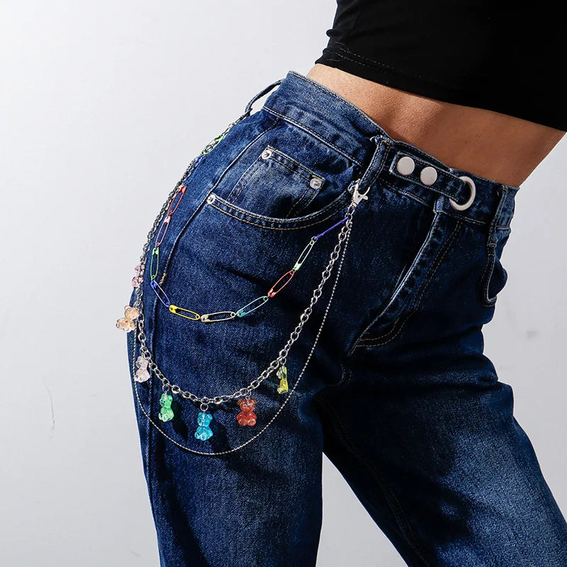 Women Cute Waist Chain Multicolor Acrylic Flower Pants Trousers Chain Punk Jewelry