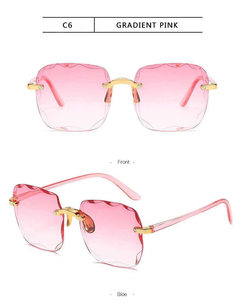 Square Rimless Sunglasses Women Luxury Brand Designer Summer Red Glasses Fashion Sun glasses For Men UV400 Shades Oculos