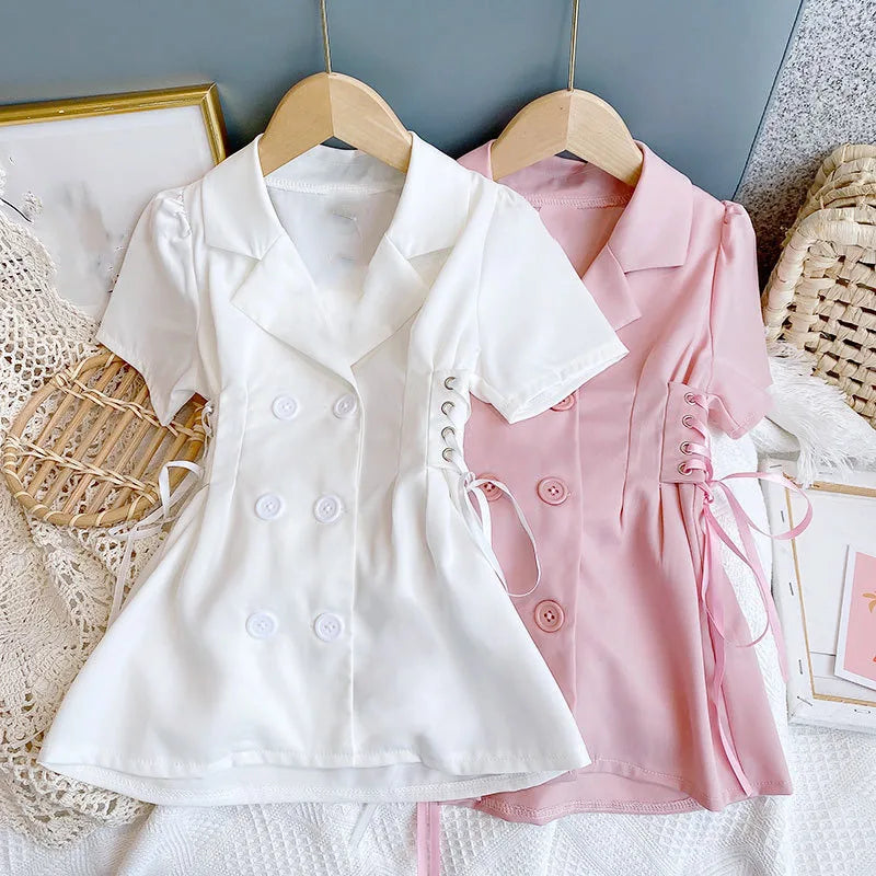 Summer Clothing Lapel Waist Drawstring Double